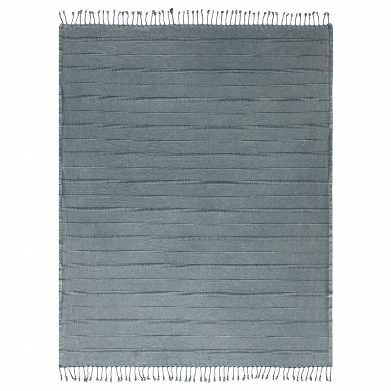 HomeRoots Gray Woven Cotton Striped Throw Blanket