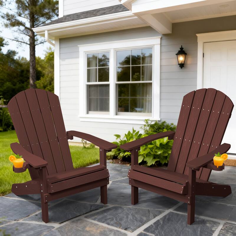 WINSOON All Weather HIPS Outdoor Plastic Adirondack Chairs Set of 2 - Coffee