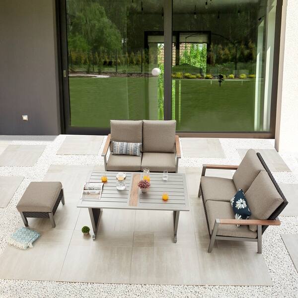 slide 10 of 20, Patio Festival Thermal Transfer 4-Piece Outdoor Dining Set Beige