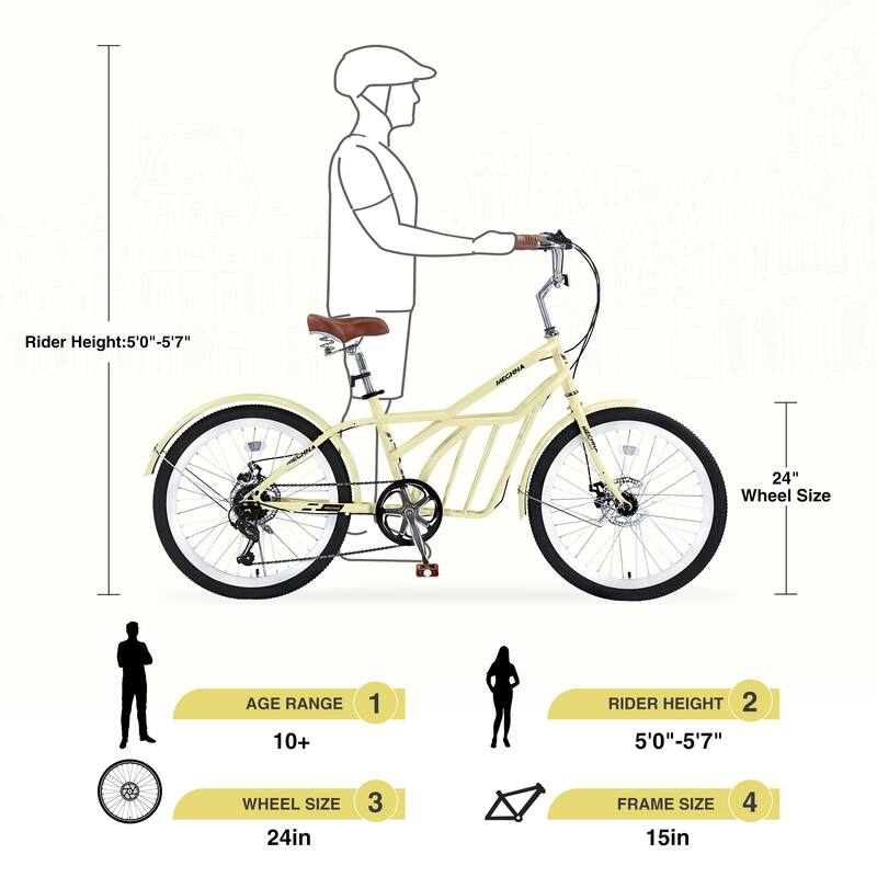 Unisex Commuter Bike - Steel Frame, Multiple Colors, Multiple Speeds - 24