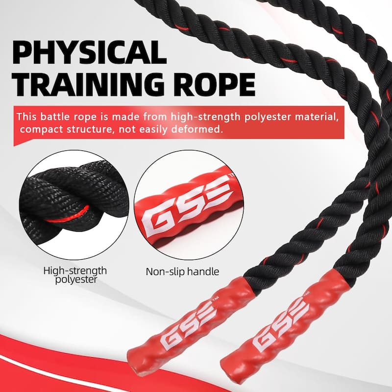 GSE™ 1.5"/2" Battle Rope with Anchor Strap, 30ft/40ft/50ft Gym Workout Battle Ropes for Indoor/Outdoor Workouts
