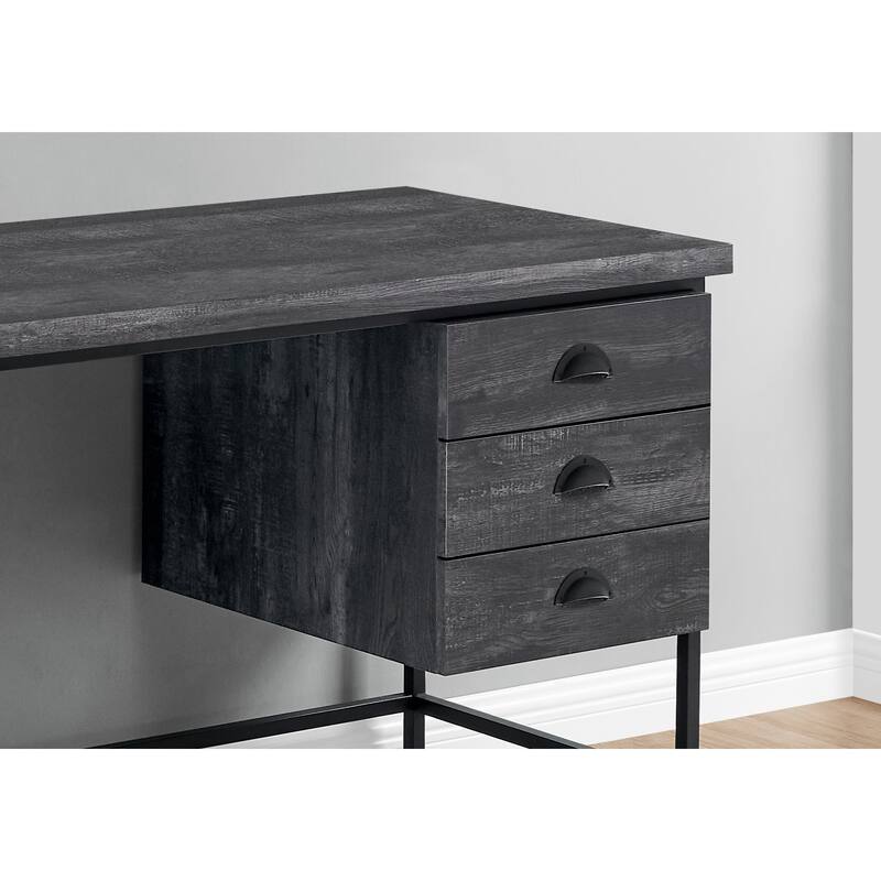 Computer Desk, Home Office, Laptop, Storage Drawers, 55"l, Work, Black Laminate, Black Metal, Contemporary - Black