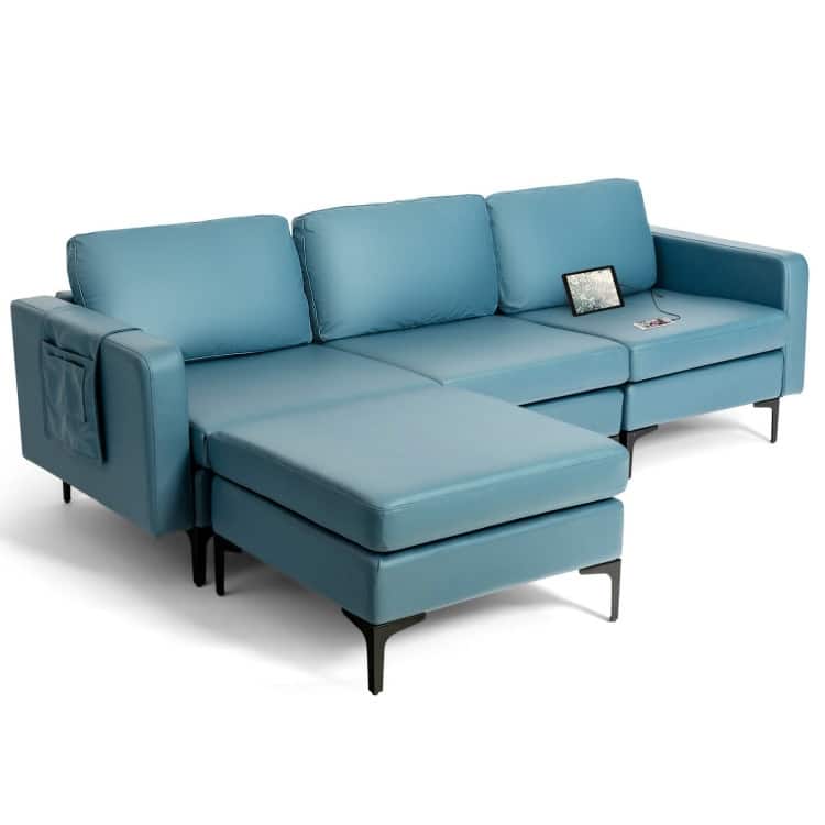 Modular L-shaped Sectional Sofa with Reversible Chaise and 2 USB Ports - 94.5" x 63" x 32.5"(L x W x H)