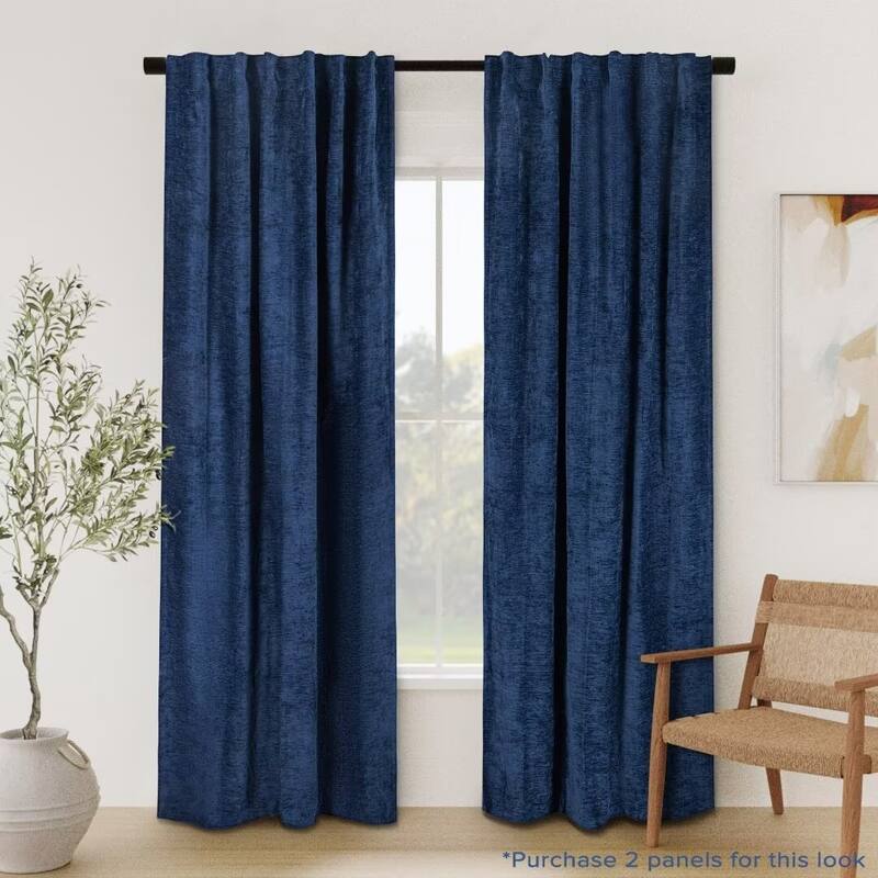 Chenille Solid Room Darkening Back Tab Single Curtain Panel