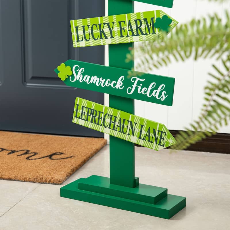 Glitzhome 36"H Wood Shamrock Leprechaun HAPPY ST.PATRICK'S DAY Sign Porch Decor