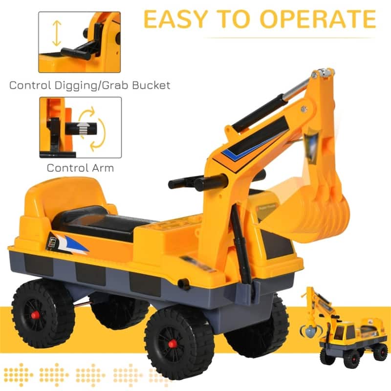 Kids Ride-On Construction Truck with Lights Music 2-in-1 Digging Bucket and Storage Seat - 35.5"L x 11"W x 22.75"H