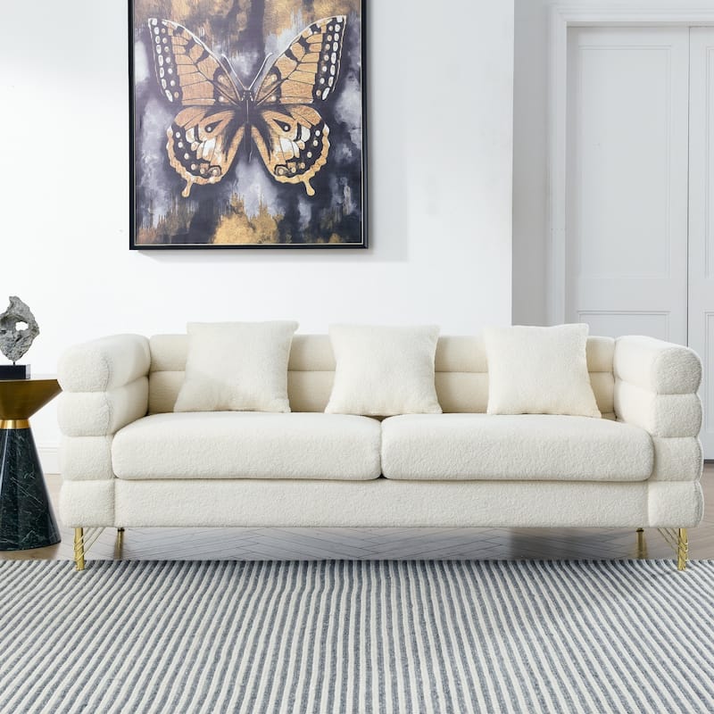 81 Inch Oversized 3 Seater Sectional Sofa with 3 Pillows - Ivory