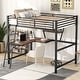 preview thumbnail 1 of 20, Metal Loft Bed with Integrated Desk, Shelf, and Full-Length Guardrail Full - Black