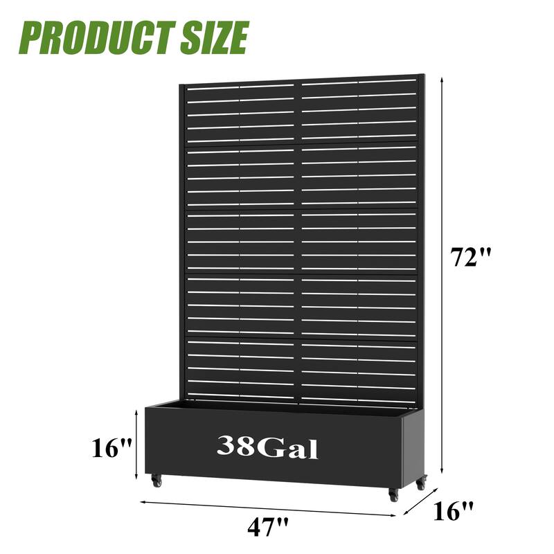 Privacy Screen Planter with Trellis Metal Planter Box with 360° Lockable Wheels & Drainage Holes Raised Garden Bed - 72"x47"