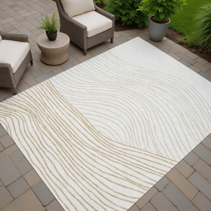 Machine Washable Indoor/ Outdoor Modern Arches Chantille Rug - Ivory - 2'6" x 3'10"