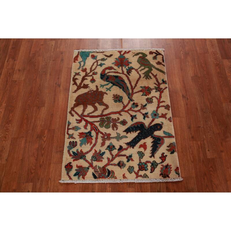 Animals Design Kazak Foyer Rug Handmade Oriental Wool Carpet - 2'0"x 3'0"