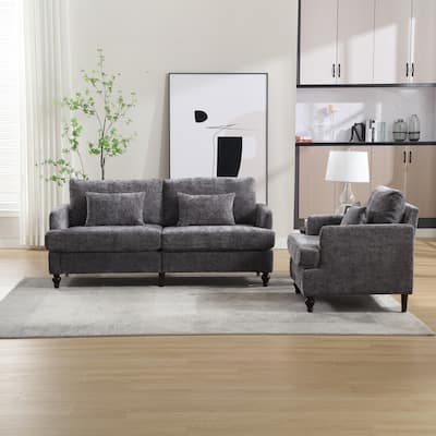 HOMEFUN Chenille Upholstered Wood Frame Loveseat with Armchair for Living Room
