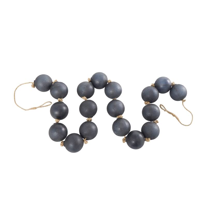 Black Glass Handmade Round Extra Long Frosted Orb Beaded Garland with Tassel with Knotted Jute Rope