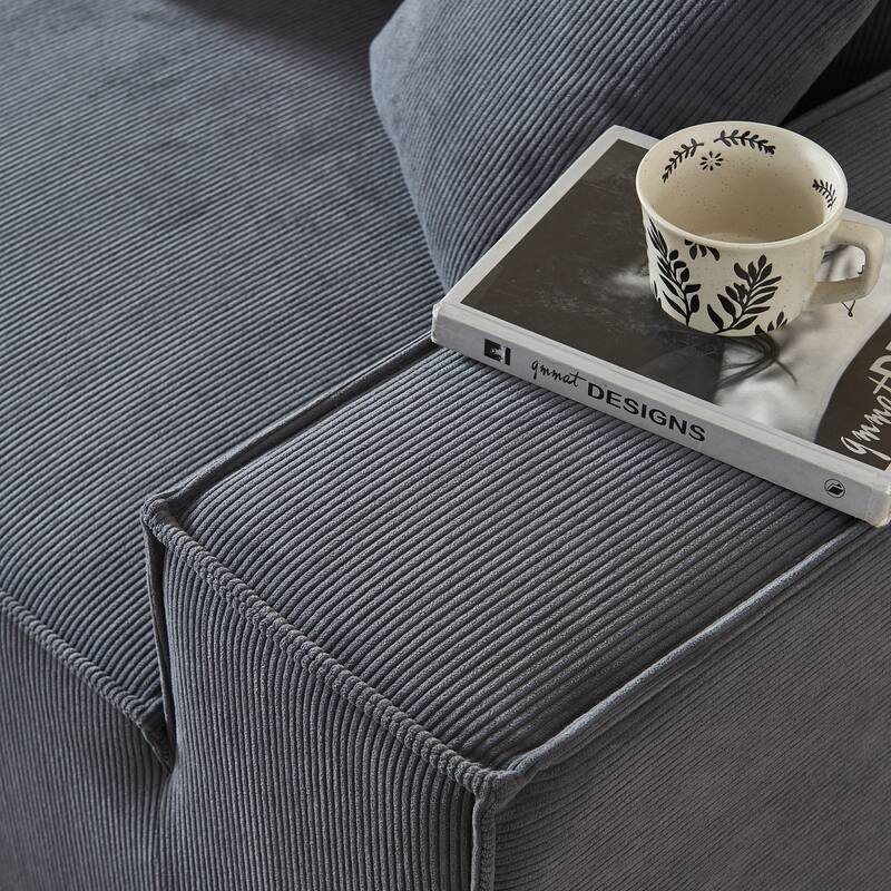 109" Corduroy Modular L-Shaped Sectional Sofa with Reversible Ottoman Included, Deep Seat Cushions