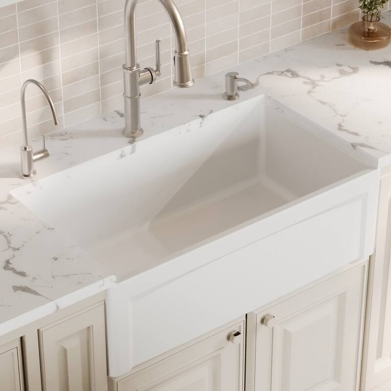 Karran FCP33SB 33" Single Bowl Panel Front Farmhouse Fireclay Kitchen Sink with Reversible Apron Front