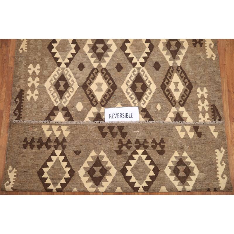 Hand Woven Oriental 100% Wool Carpet Southwestern Geometric Brown Kilim Area Rug - 6' 8'' X 5' 2''