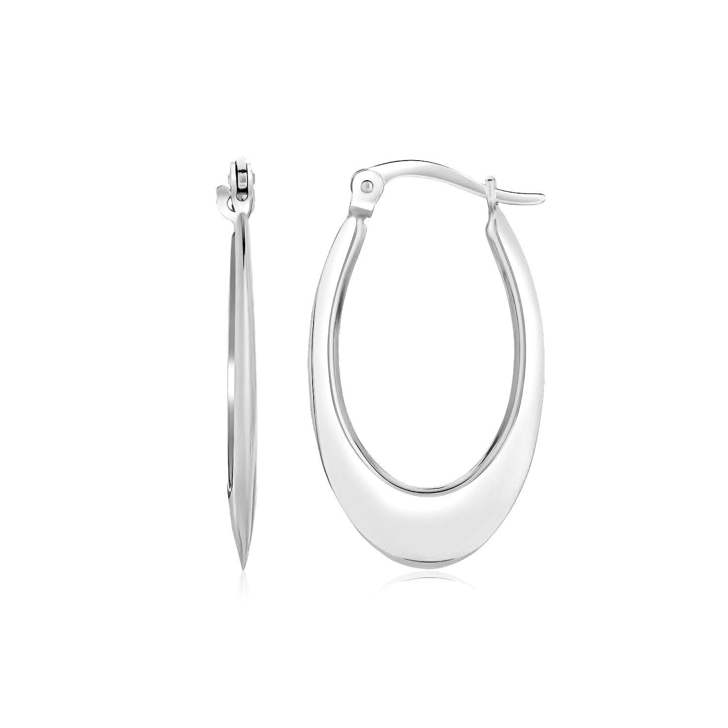 MayaMila 14k White Gold Polished Graduated Oval Hoop Earrings