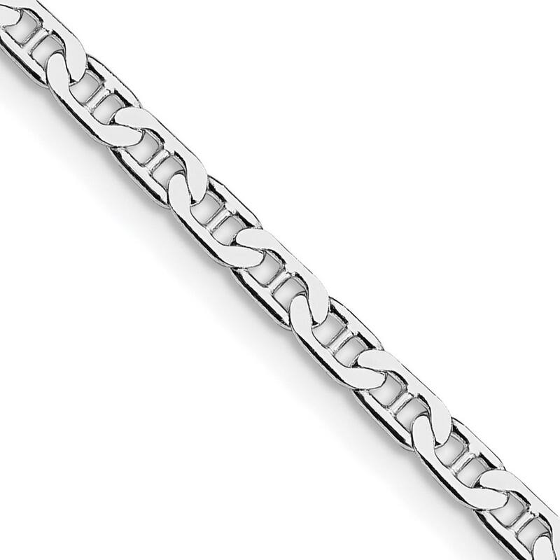 Curata 925 Sterling Silver Rhodium 3mm Flat Mariner Anchor Chain Necklace for Men