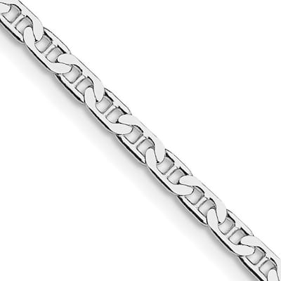 Curata 925 Sterling Silver Rhodium 3mm Flat Mariner Anchor Chain Necklace for Men