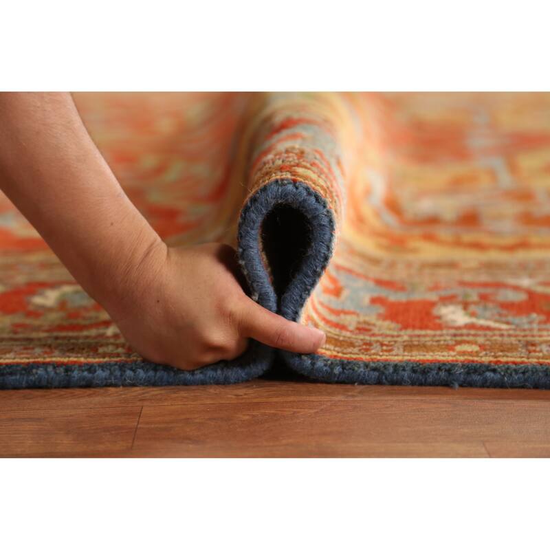 Floral Medallion Heriz Serapi Indian Area Rug Hand-Knotted Wool Carpet - 8'5" x 11'11"