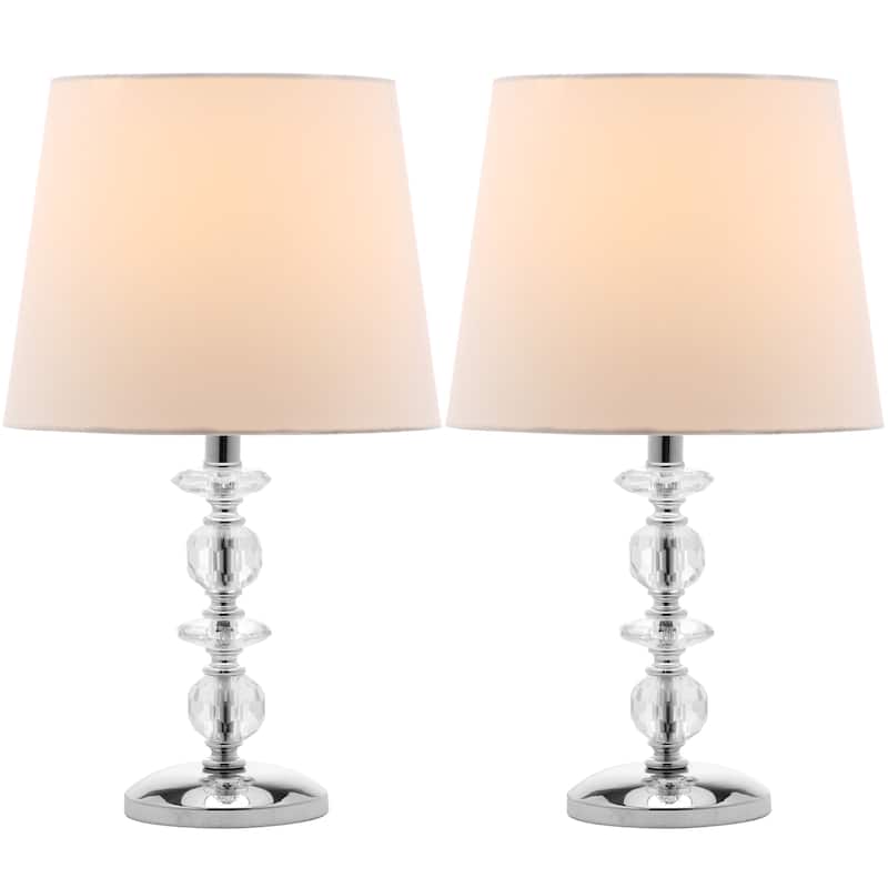 SAFAVIEH Lighting 15-inch Derry White Shade Stacked Crystal Orb Table Lamp (Set of 2) - 9"W x 9"D x 15"H
