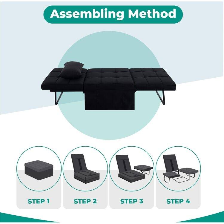 Sleeper Chair Bed, 4 In 1 Multi-Function Convertible Ottoman Bed, Breathable Linen Bed Chair, Convertible Sofa Bed