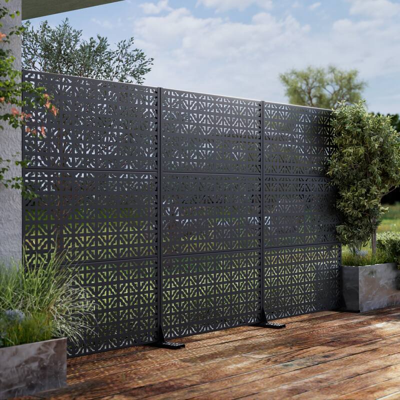 Outdoor Privacy Screen Metal Privacy Screen Panel Free Standing - 72*47 - 72*47 - Black