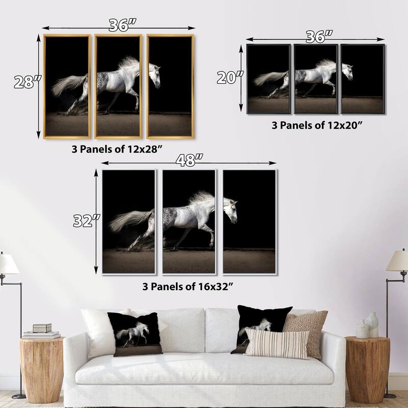 Designart "White horse in desert dust" Animal Framed Canvas Wall Art