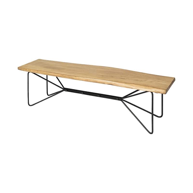 Papillion III Natural Solid Wood and Iron Dining Bench - 66"W x 16"D x 17.8"H - Blonde