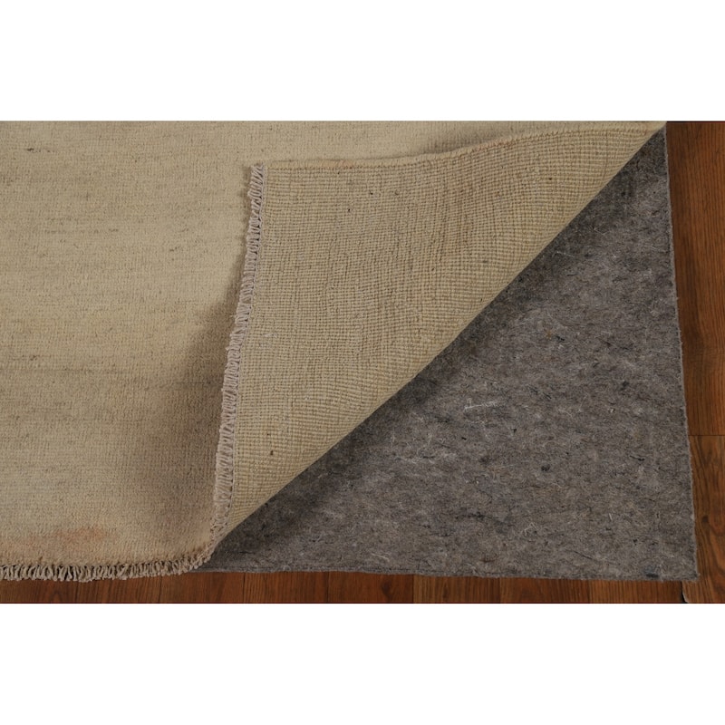 Solid Beige Gabbeh Modern Rug Hand-Knotted Wool Carpet - 4'1"x 5'8"
