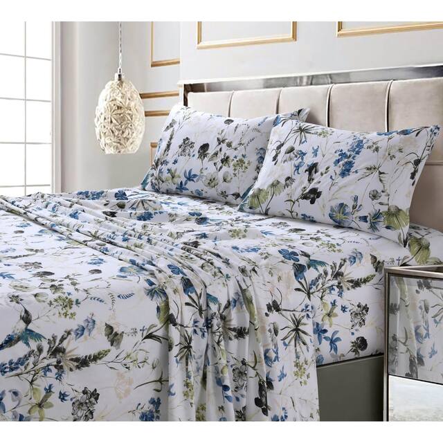 300 Thread Count Cotton Ultra-soft Printed Deep Pocket Bed Sheet Set - King - amalfi blue-multi