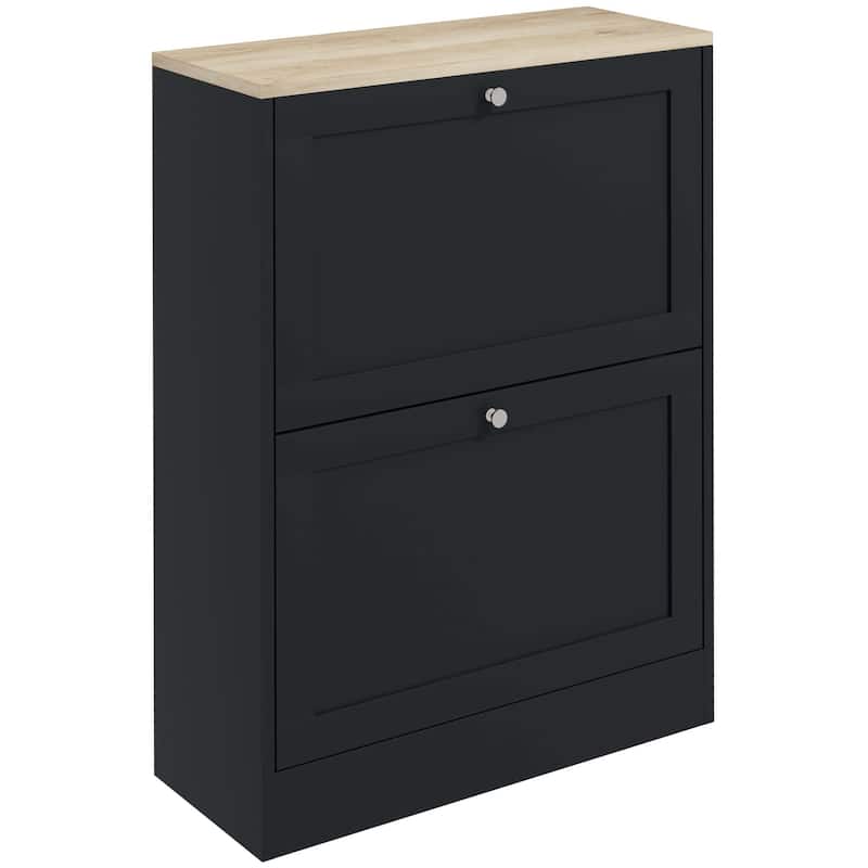 Slim Shoe Cabinet for Entryway, Hidden Shoe Storage Cabinet with 2 Flip Drawers and Adjustable Shelves for 12 Pairs of Shoes - Black