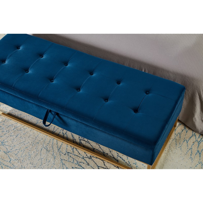 GDFStudio - Charlotte Velvet Tufted Storage Bench with Metal Base