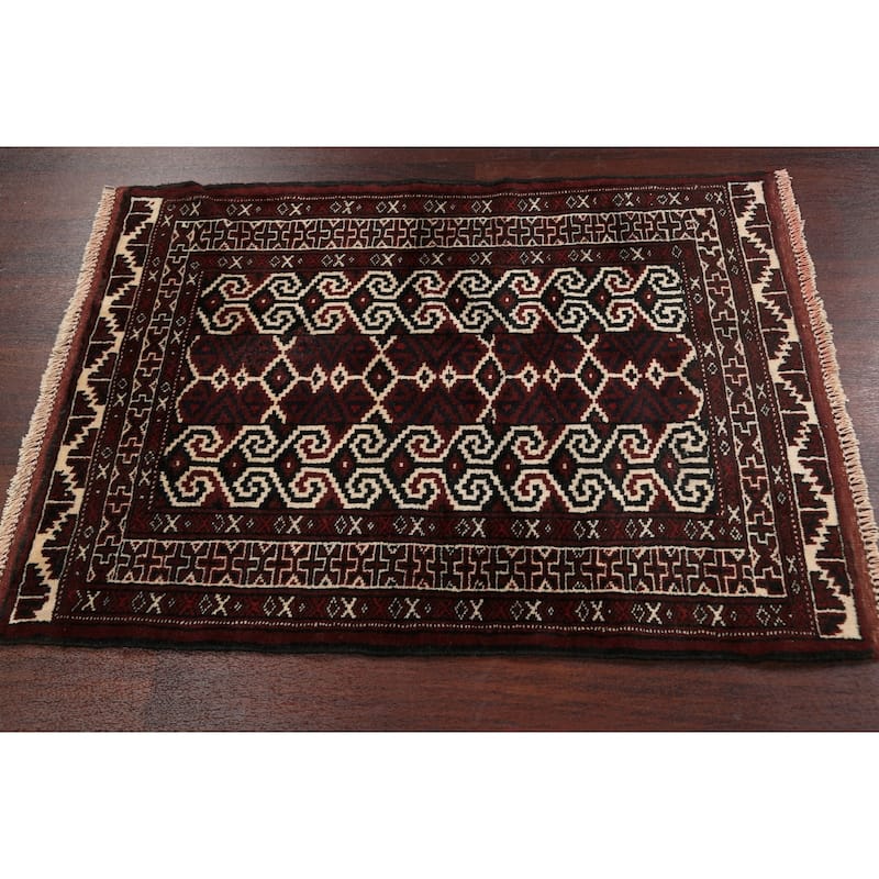 Geometric Persian Balouch Kitchen Area Rug Handmade Wool Carpet - 2'9" x 3'7"