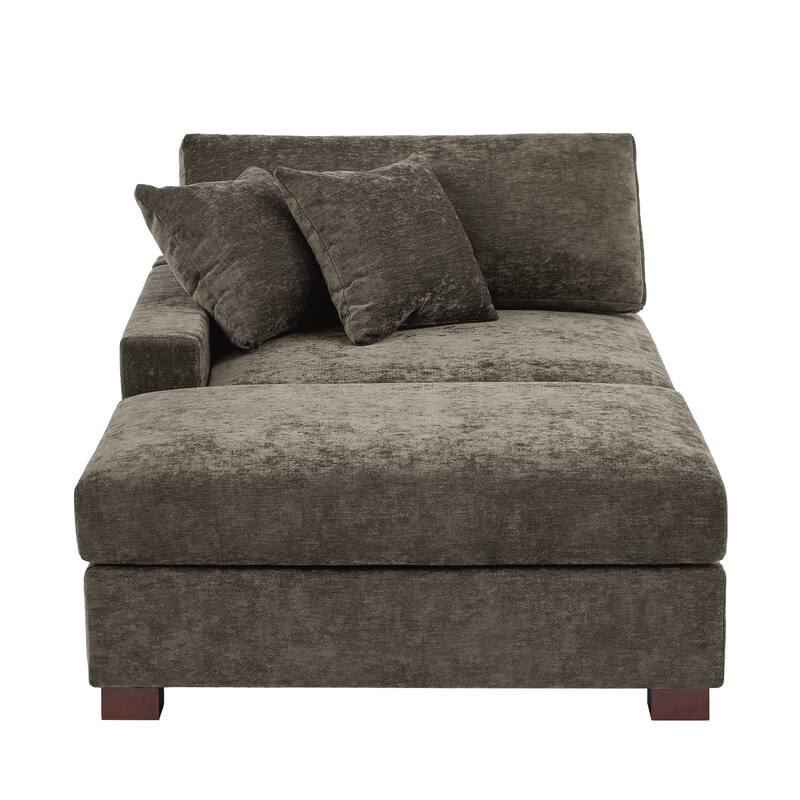 Modern Chenille Chaise Lounge Set with Ottoman