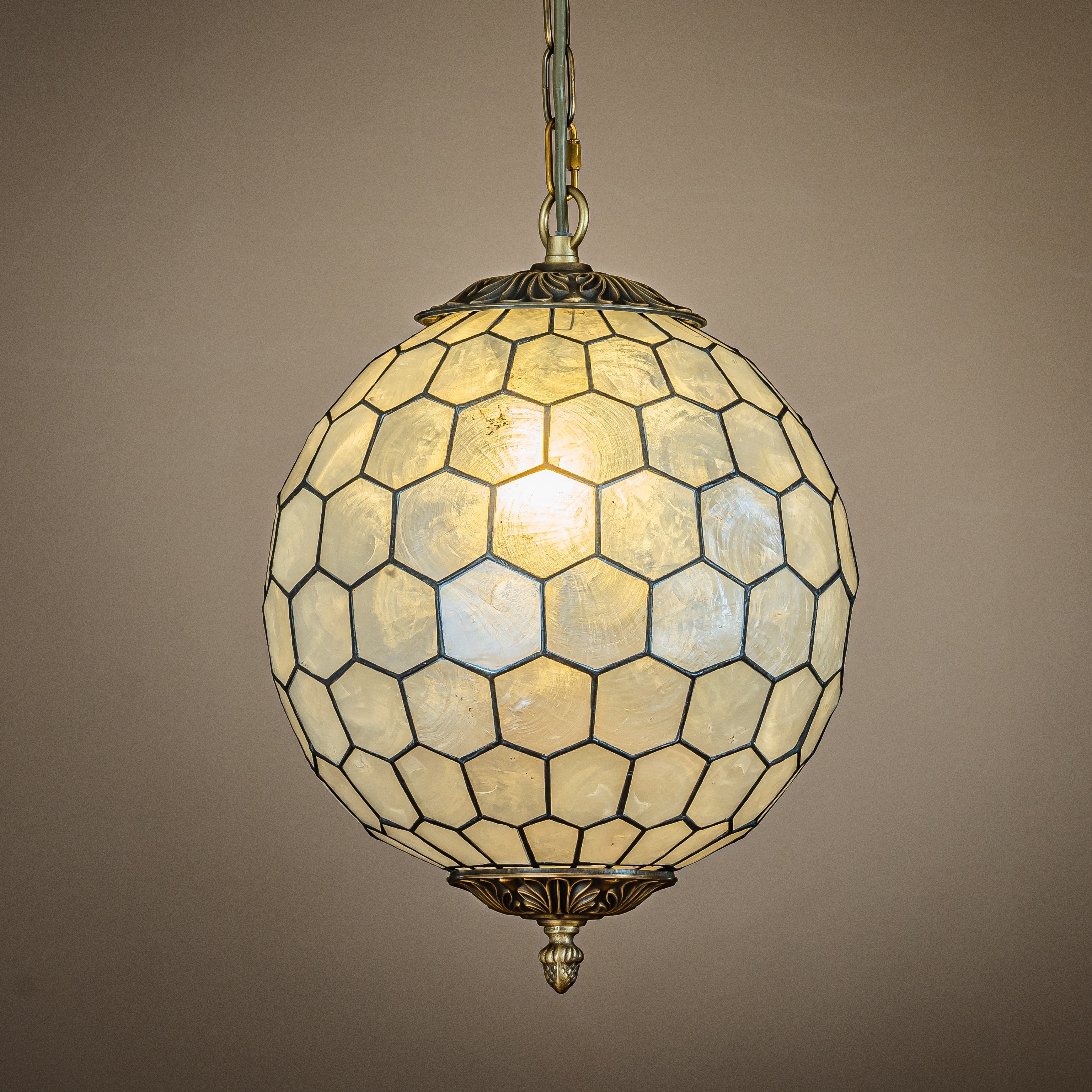 Vintage Capiz Shell Chandelier 12'' Antique Brass