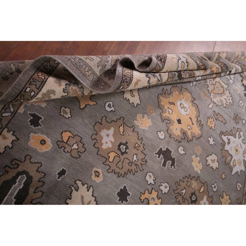 Gray Oushak Oriental Area Rug Handmade Floral Wool Carpet - 9'0" x 11'8"