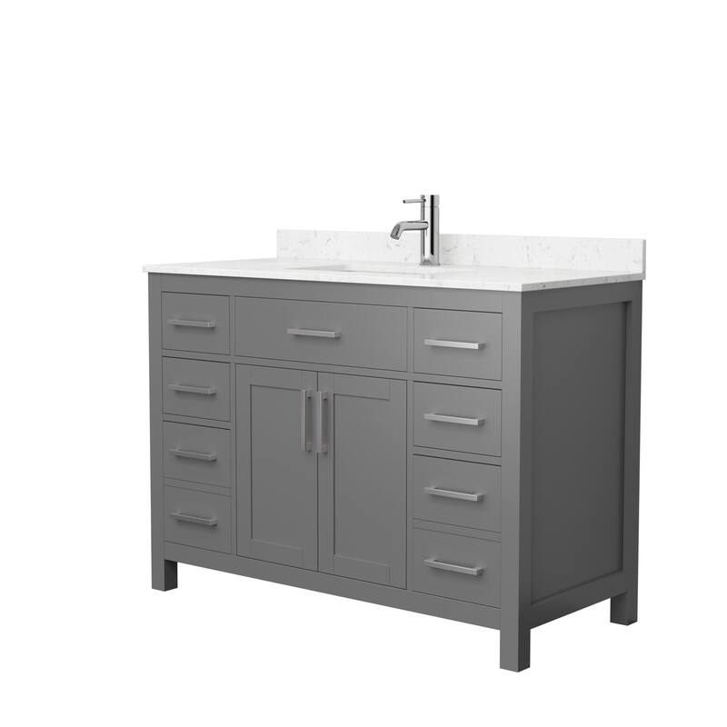 Beckett 48 Inch Single Vanity, Cultured Marble Top - Dark Gray, Nickel Trim,Carrara Cultured Marble Top