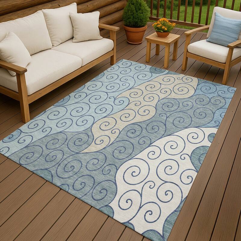 Machine Washable Indoor/ Outdoor Swirly Chantille Rug - Sky - 9' x 12'