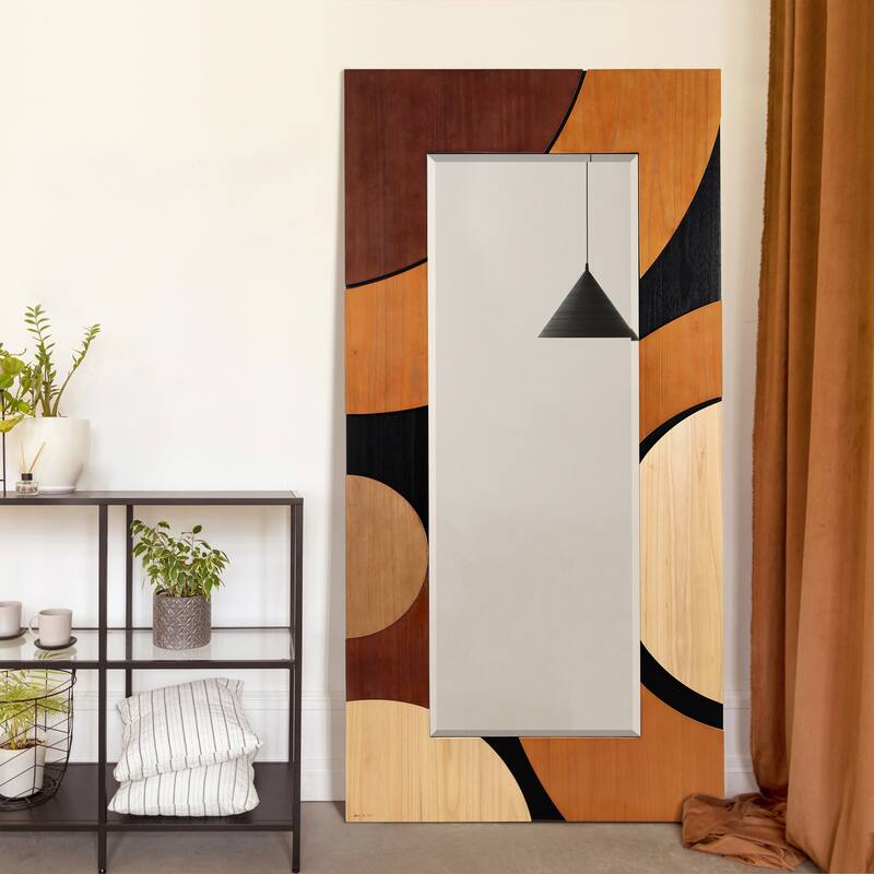 Geometric Blocks Hand Made Solid Paulownia Wood Beveled Leaner Mirror