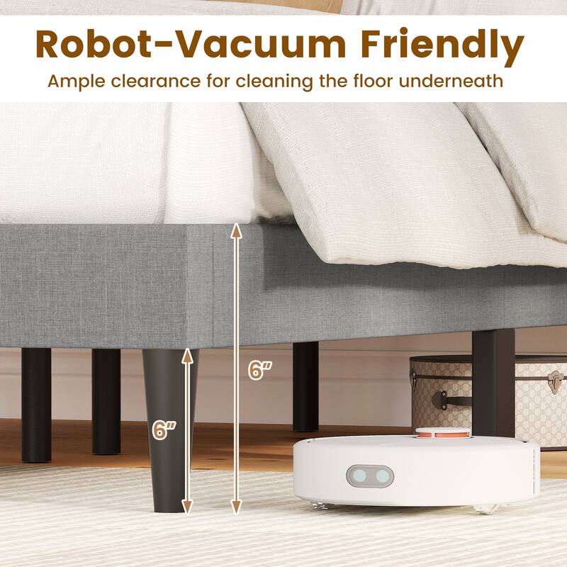 Modern Queen Velvet Upholstered Bed Frame with Cushioned Wingback and 10 Legs Slatted Platform