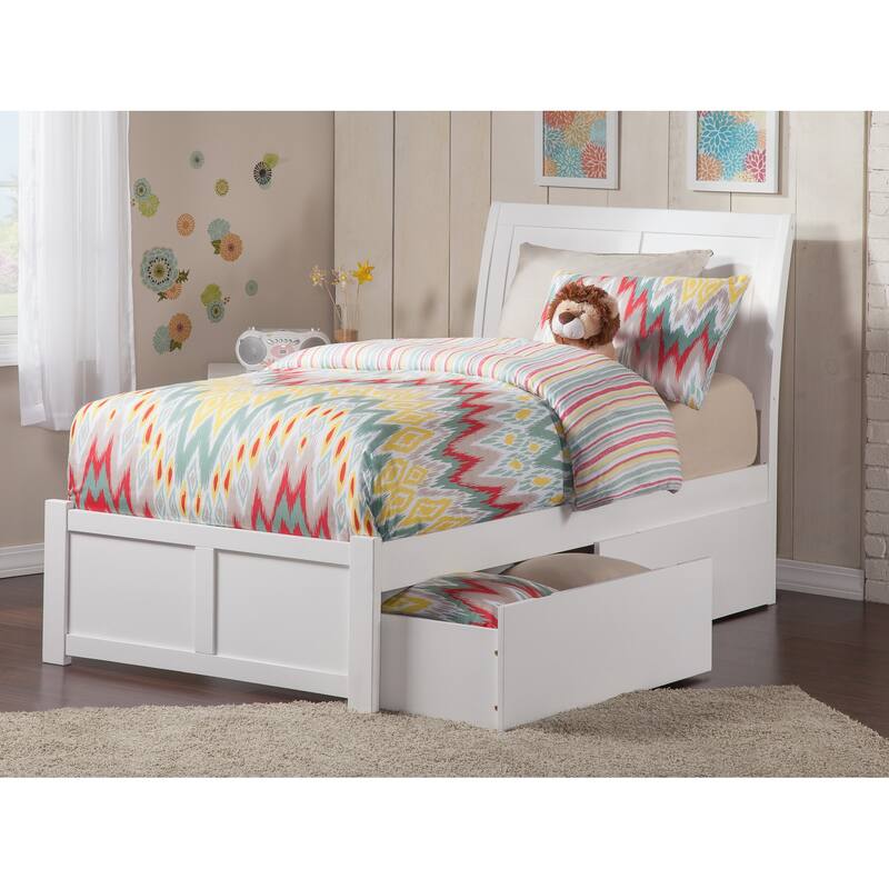 Portland Platform Bed with Footboard and Storage Drawers - White - Twin XL