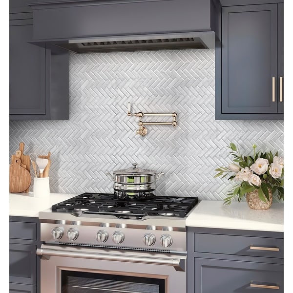 slide 2 of 3, Apollo Tile 5 Pack White 11.9-in. x 12.8-in. Herringbone Polished Marble Mosaic Tile (5.29 Sq ft/case)
