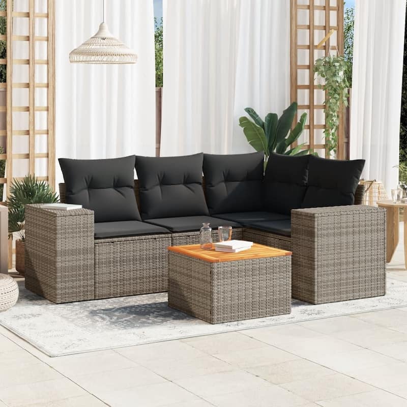 vidaXL Patio Sofa Set with Cushions Outdoor Furniture 5 Piece Poly Rattan - 21.7 x 21.7 x 14.6 - Gray