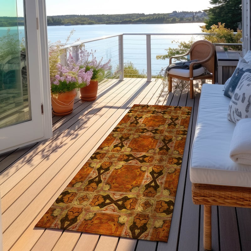 Machine Washable Indoor/ Outdoor Boho Medallions Chantille Rug - Paprika - 2'3" x 7'6"