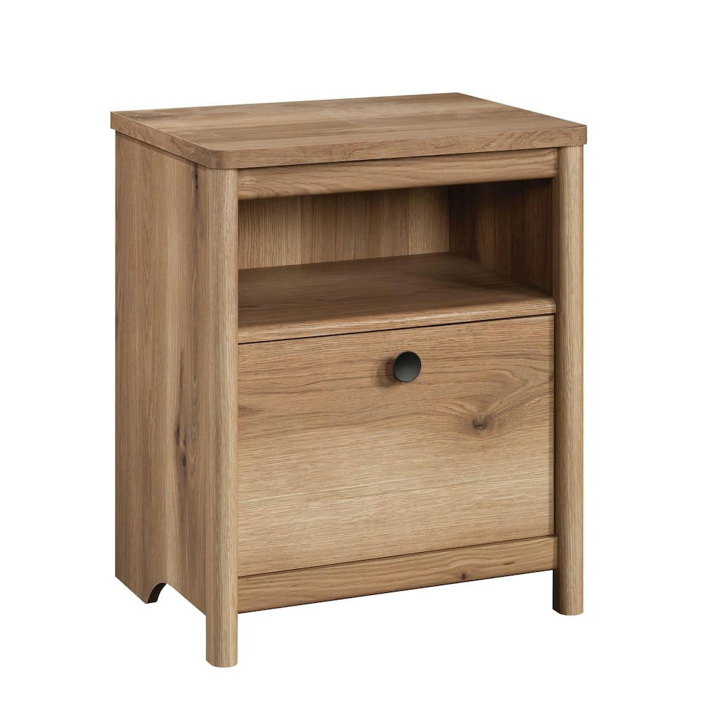 Engineered Wood Vintage Night stand with Open Shelf and Smooth Drawer, Brown