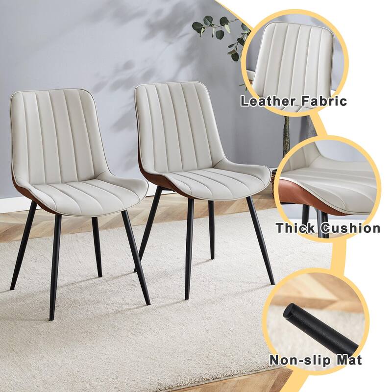 Extended Seat Cushion Pu Dining Chair Set-Four Pieces.Smooth Line Design,Integral Metal Leg Structure