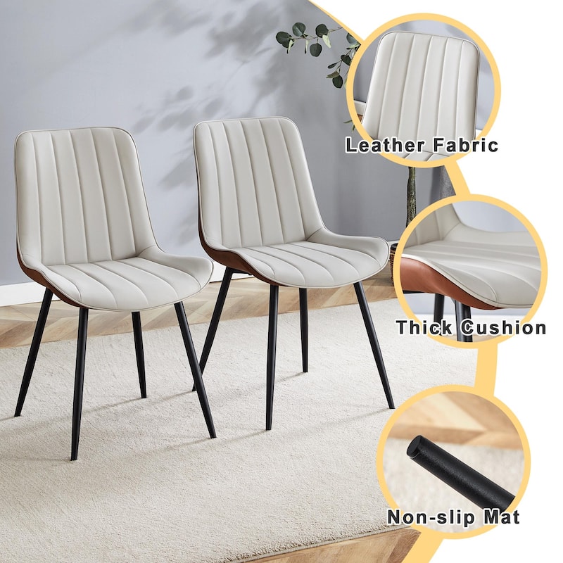 Roomfitters PU Dining Chairs with Extended Cushions and Metal Legs, Ergonomic Design Set of 4 for Modern Homes