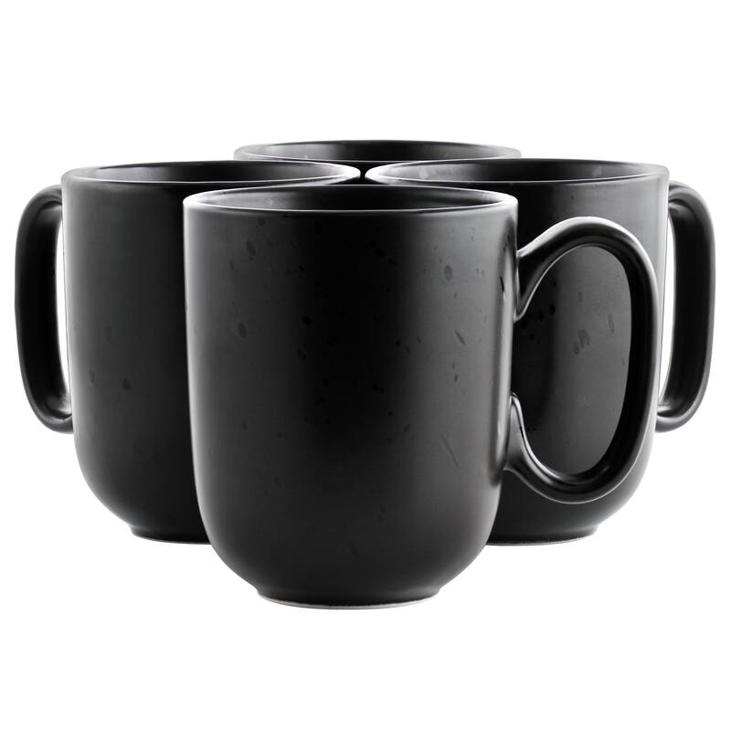 4 Piece 15 Ounce Round Stoneware Mug Set in Pepper - Black