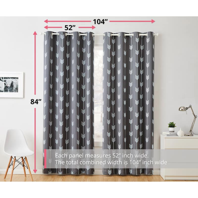 HLC.me Arrow Thermal Room Darkening Blackout Energy Efficient Window Curtain Grommet Panels - Set of 2
